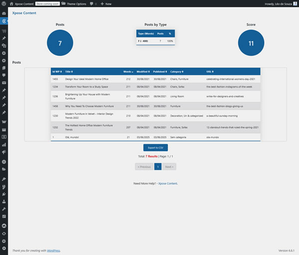 Xpose Content Posts Export Dashboard